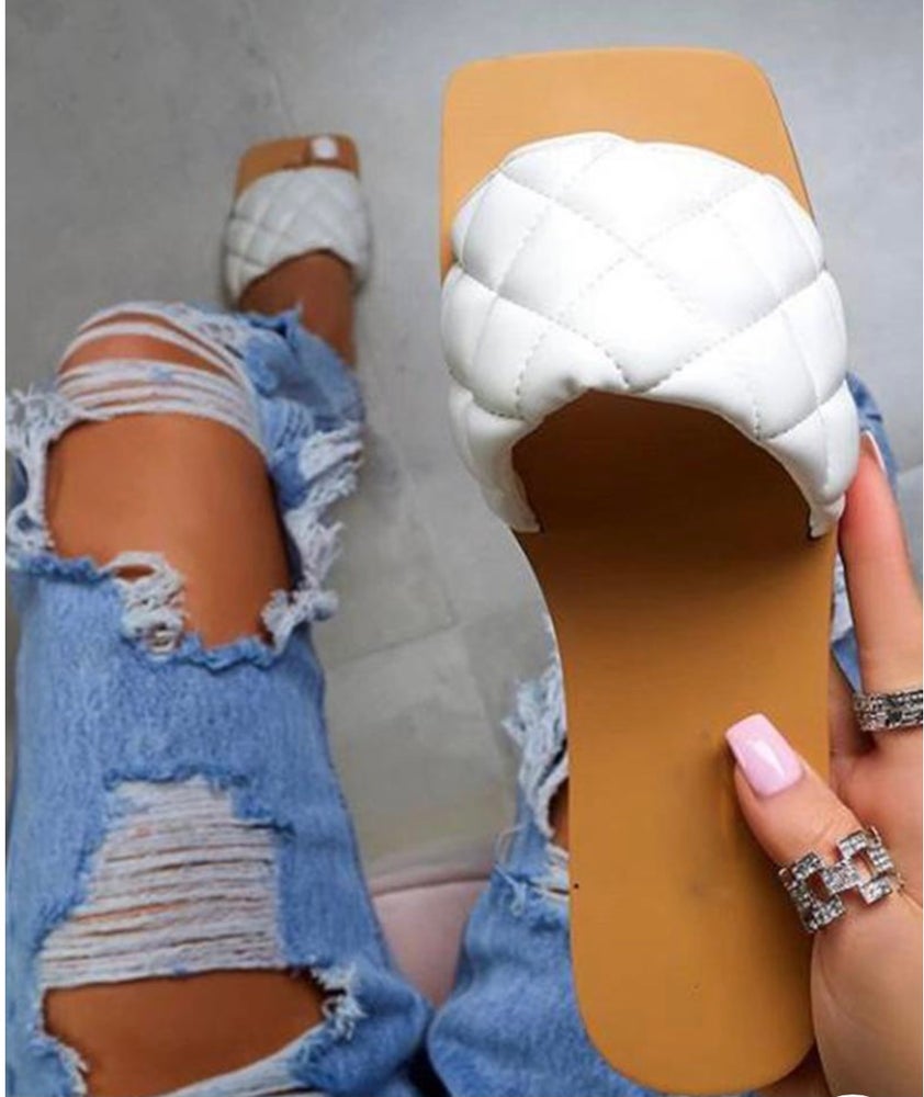 White square toe sandals