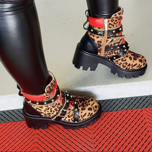 Leopard combat boots