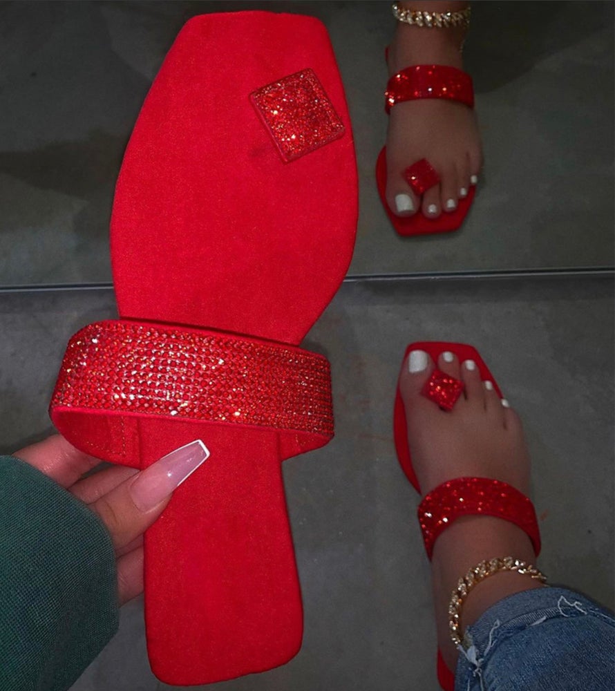 Red square toe sandals