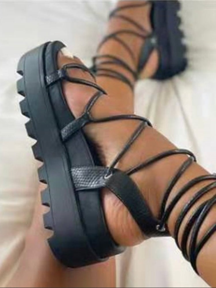 Black platform lace up sandals