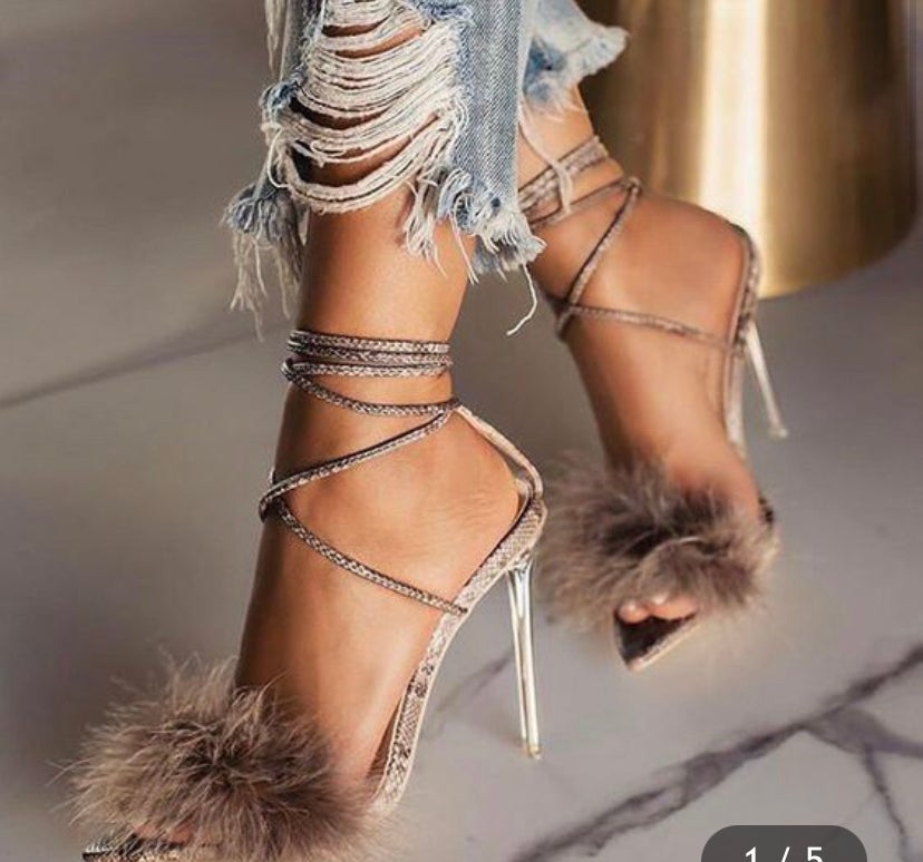 Brown Feathered heels