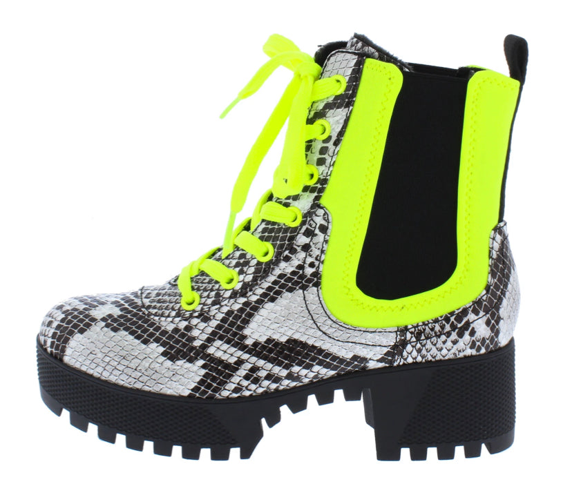 Neon green snakeskin boots